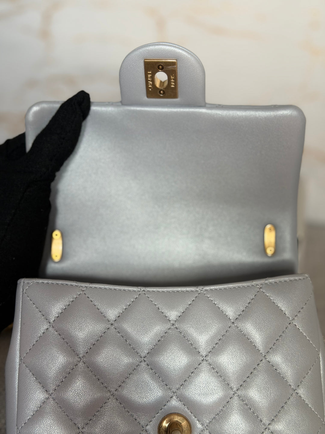 CHANEL Pearl Twist Pearly Light Blue Lambskin Mini Flap Bag 2023