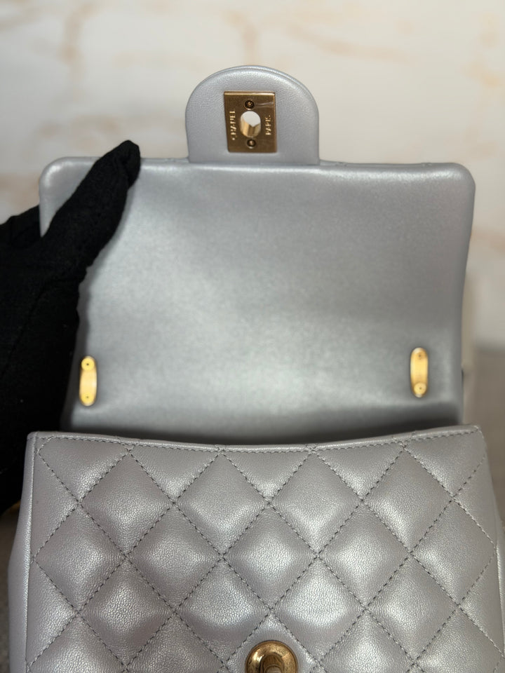 CHANEL Pearl Twist Pearly Light Blue Lambskin Mini Flap Bag 2023