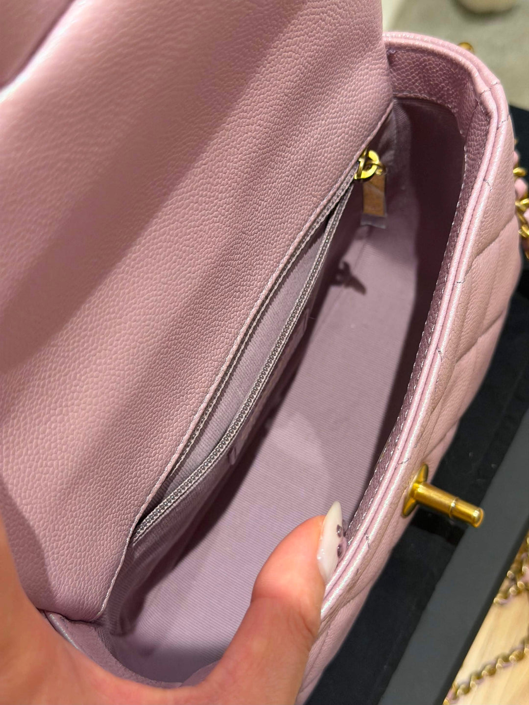 CHANEL 21K iridescent pink caviar aged GHW Adjustable chain My Perfect Mini Flap Bag 2021