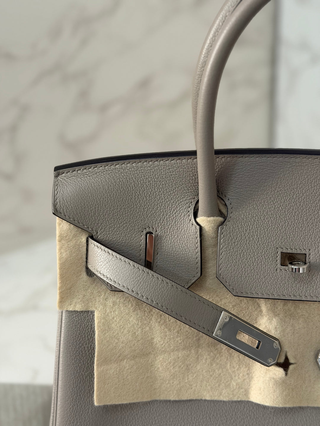 HERMES Gris Asphalt Leather Birkin 30 Bag Palladium Hardware Stamp D 2019