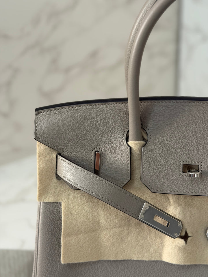 HERMES Gris Asphalt Leather Birkin 30 Bag Palladium Hardware Stamp D 2019