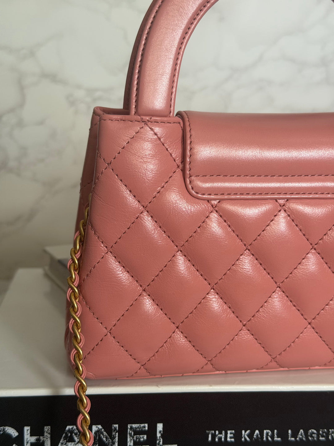CHANEL Pink Calf skin aged GHW Kelly Shopping Tote Bag size Small 19 cms
