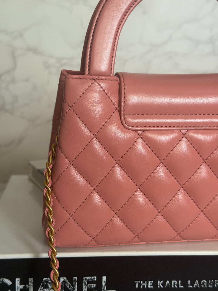 CHANEL Pink Calf skin aged GHW Kelly Shopping Tote Bag size Small 19 cms