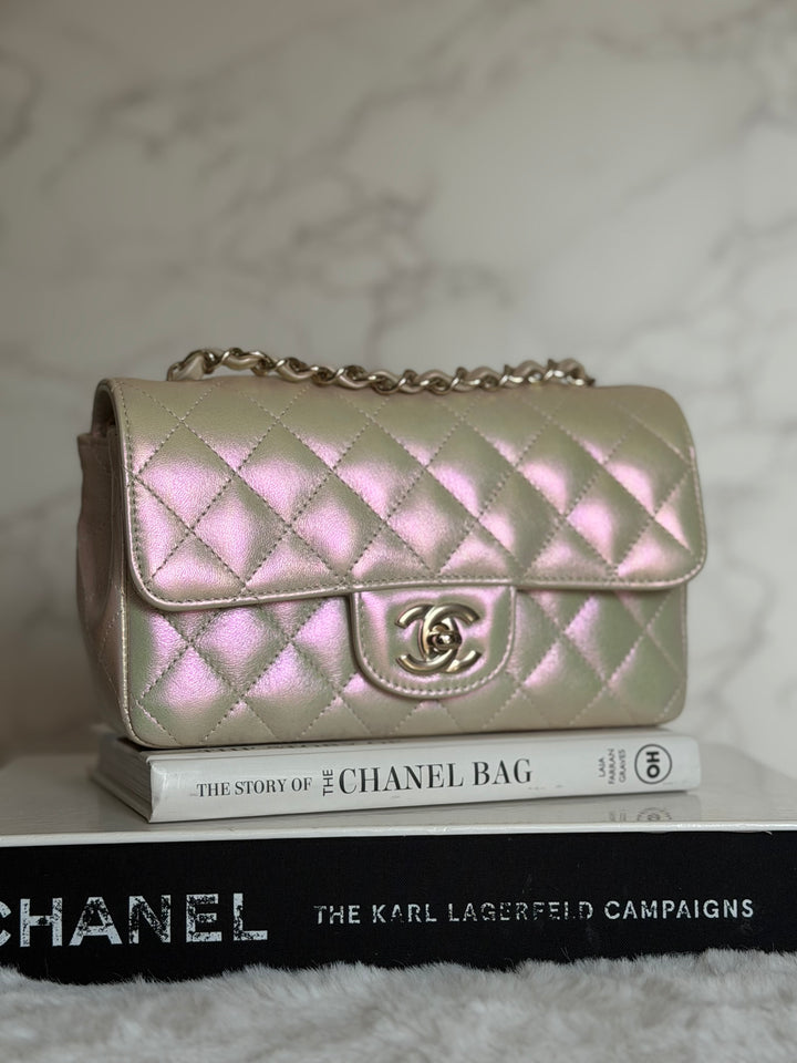 CHANEL 20B Iridescent Ivory Calf skin LGHW Mini Rectangular Flap Bag 2020