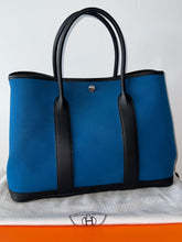 Load image into Gallery viewer, Hermes Garden Party 36 in Blue canvas and negoda leather with silver hardware
