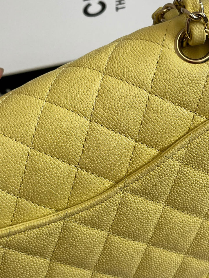 Chanel 20S 2020 Spring/Summer Collection Yellow Caviar LGHW Small Timeless Classic Double Flap Bag