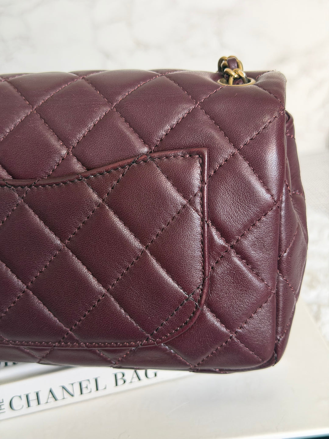 CHANEL 21B Burgundy Lambskin Aged GHW Pearl Crush Mini Rectangular Flap Bag 2021
