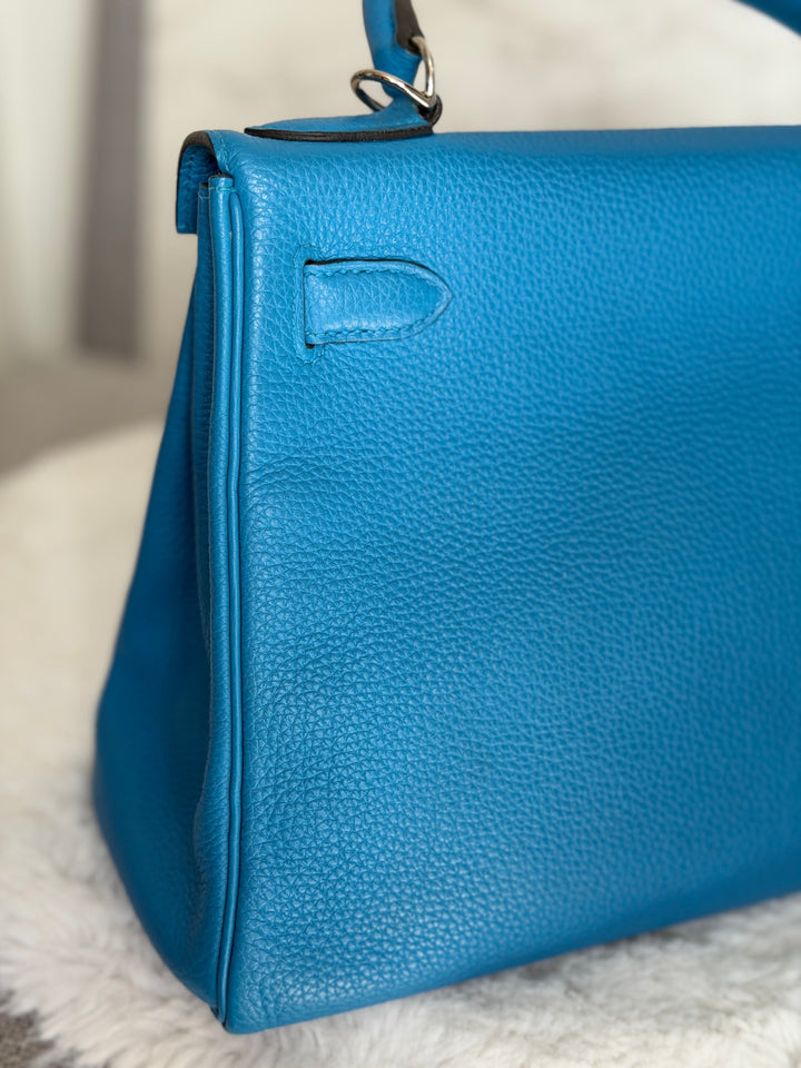 HERMÈS Bleu Frida Togo Leather PHW Kelly 28 Bag Stamp A 2017