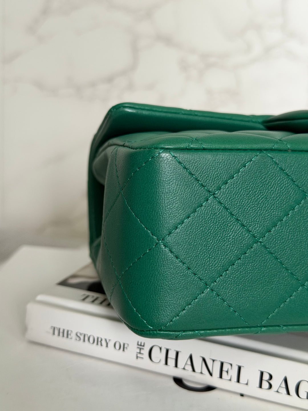 CHANEL Green Lambskin LGHW Mini Rectangular Flap Bag with Top Handle 2022 22A collection