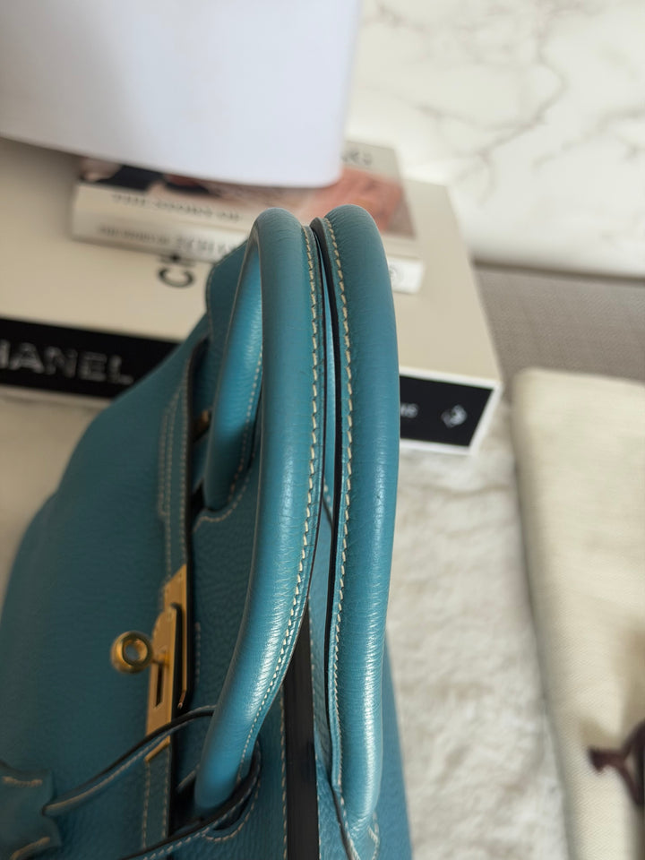 HERMÈS Bleu Jean Togo Leather GHW Birkin 30 Stamp H in Sq 2004