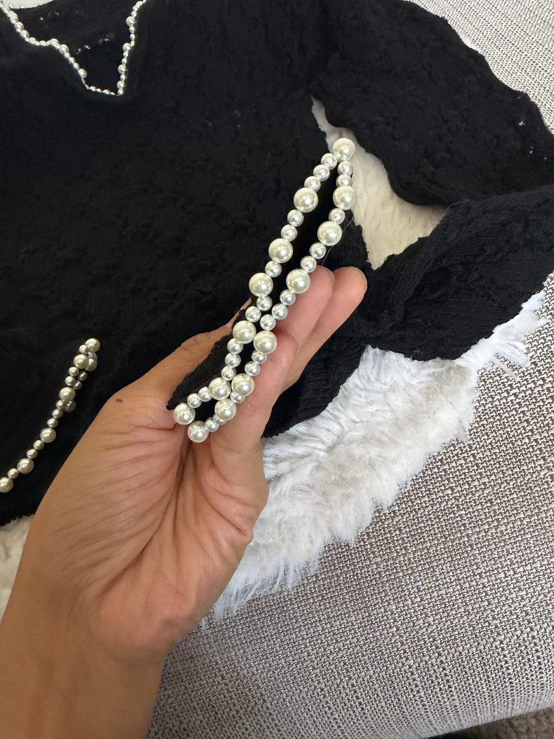 CHANEL 22B Pearl Round the Neck Black Lace Top 2022 size EU 34