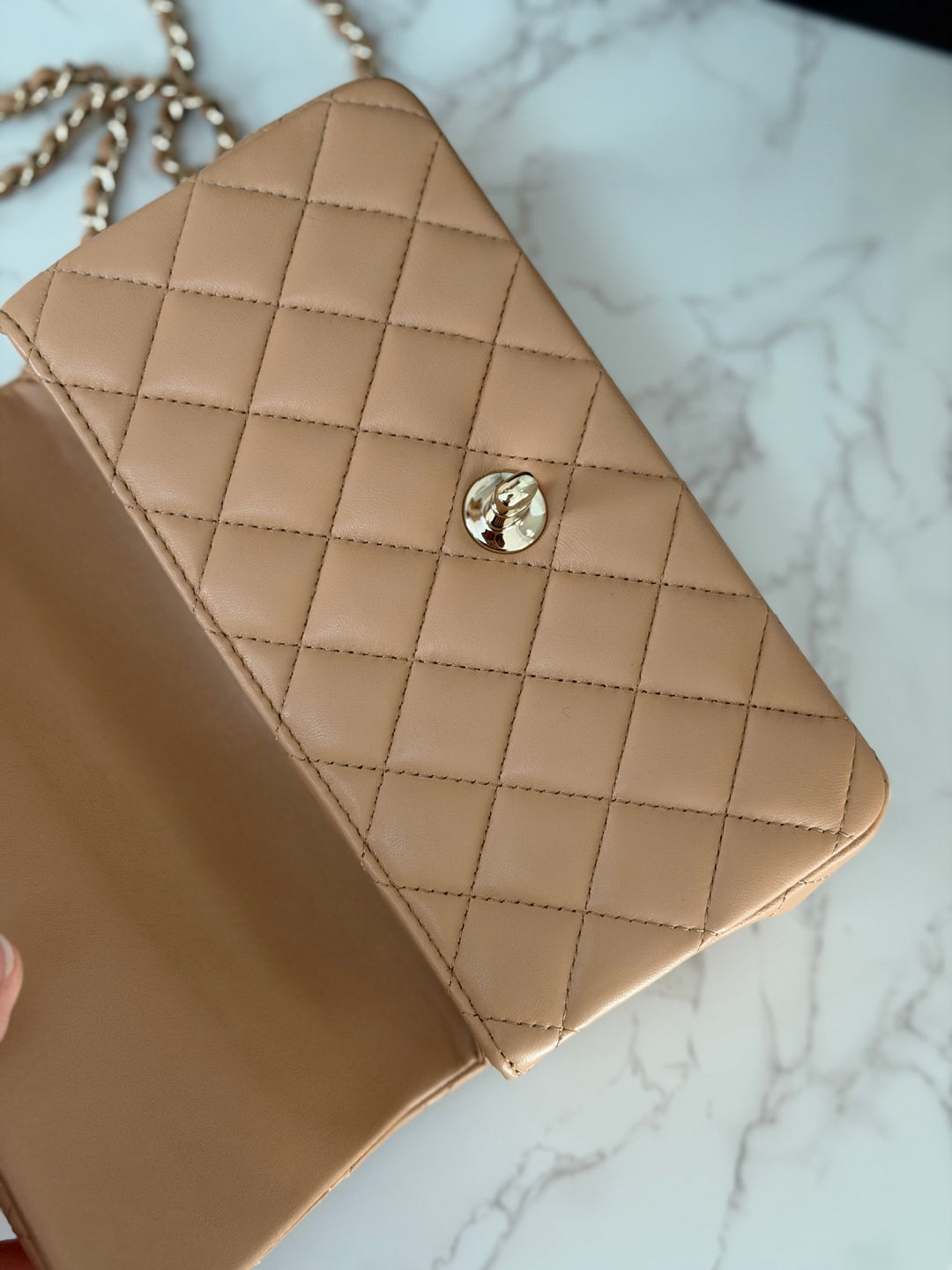 CHANEL 23K 2023 Dark Beige NR649 Lambskin LGHW Mini Rectangular Flap Bag with Top Handle