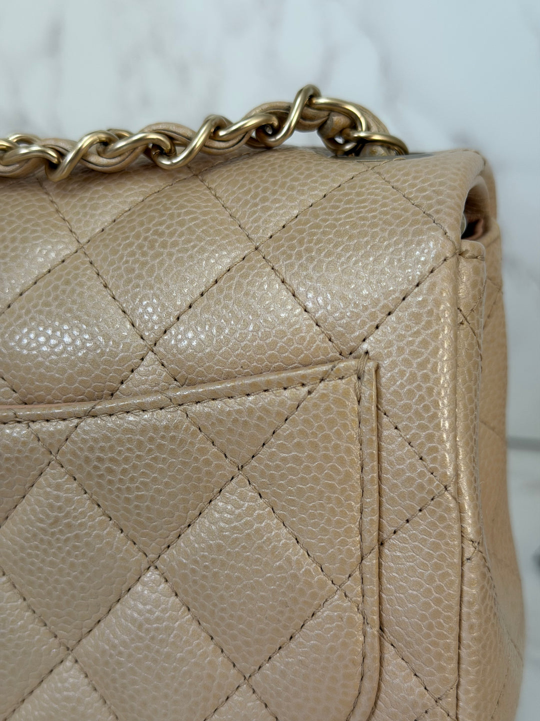Chanel series 20 15C collection 2014/2015 Pearly Beige Caviar Brushed GHW Square Mini Flap Bag