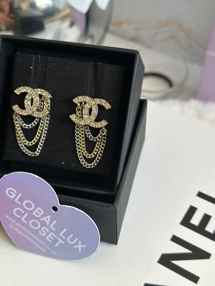 Chanel 21S LGHW Multi Chain Gold Tone Earrings