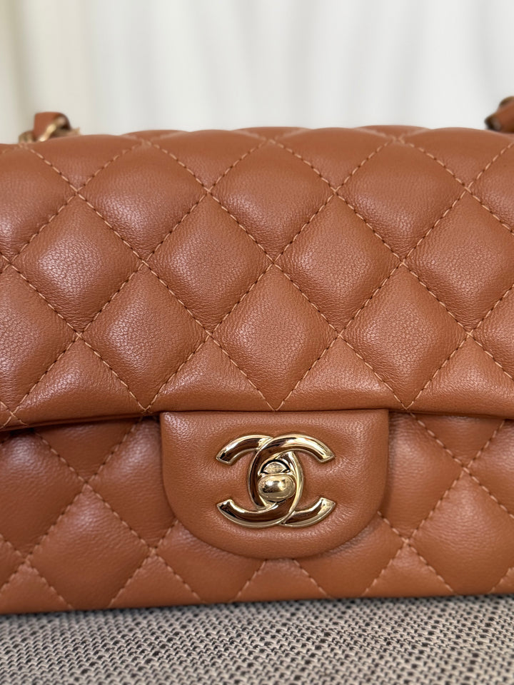 CHANEL 22S collection Caramel Brown NB356 Lambskin LGHW Mini Rectangular Flap Bag 2022