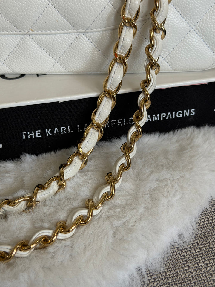 CHANEL White Caviar GHW Jumbo Double Flap Classic Bag 2010
