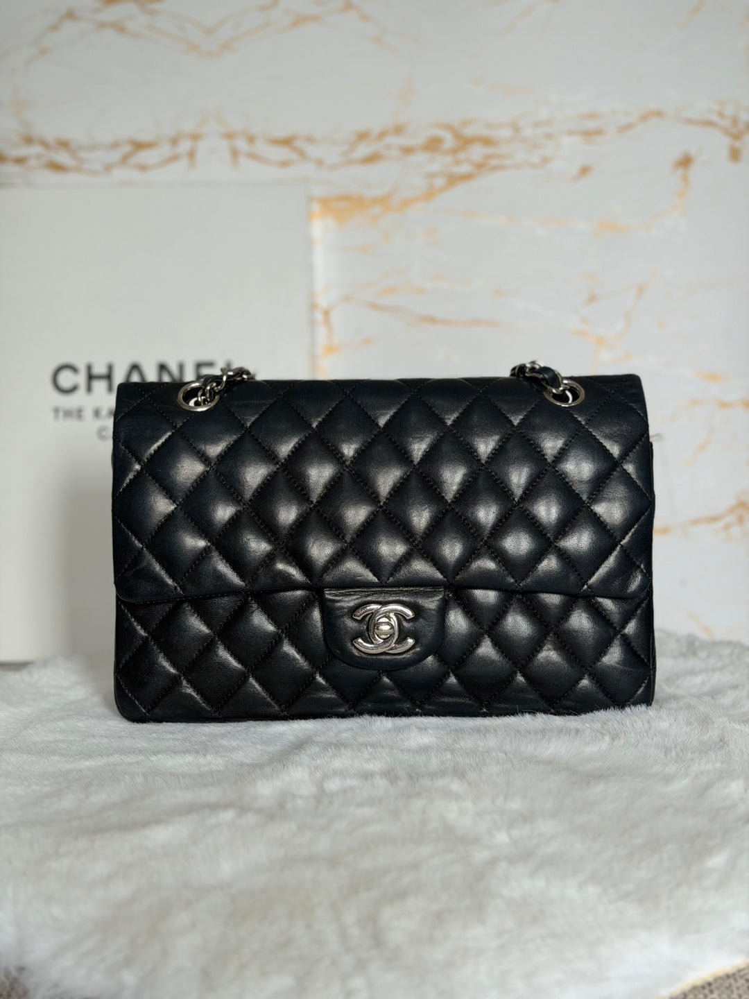 CHANEL series 12 Black Lambskin SHW Medium ML Timeless Classic Double Flap Bag 2011