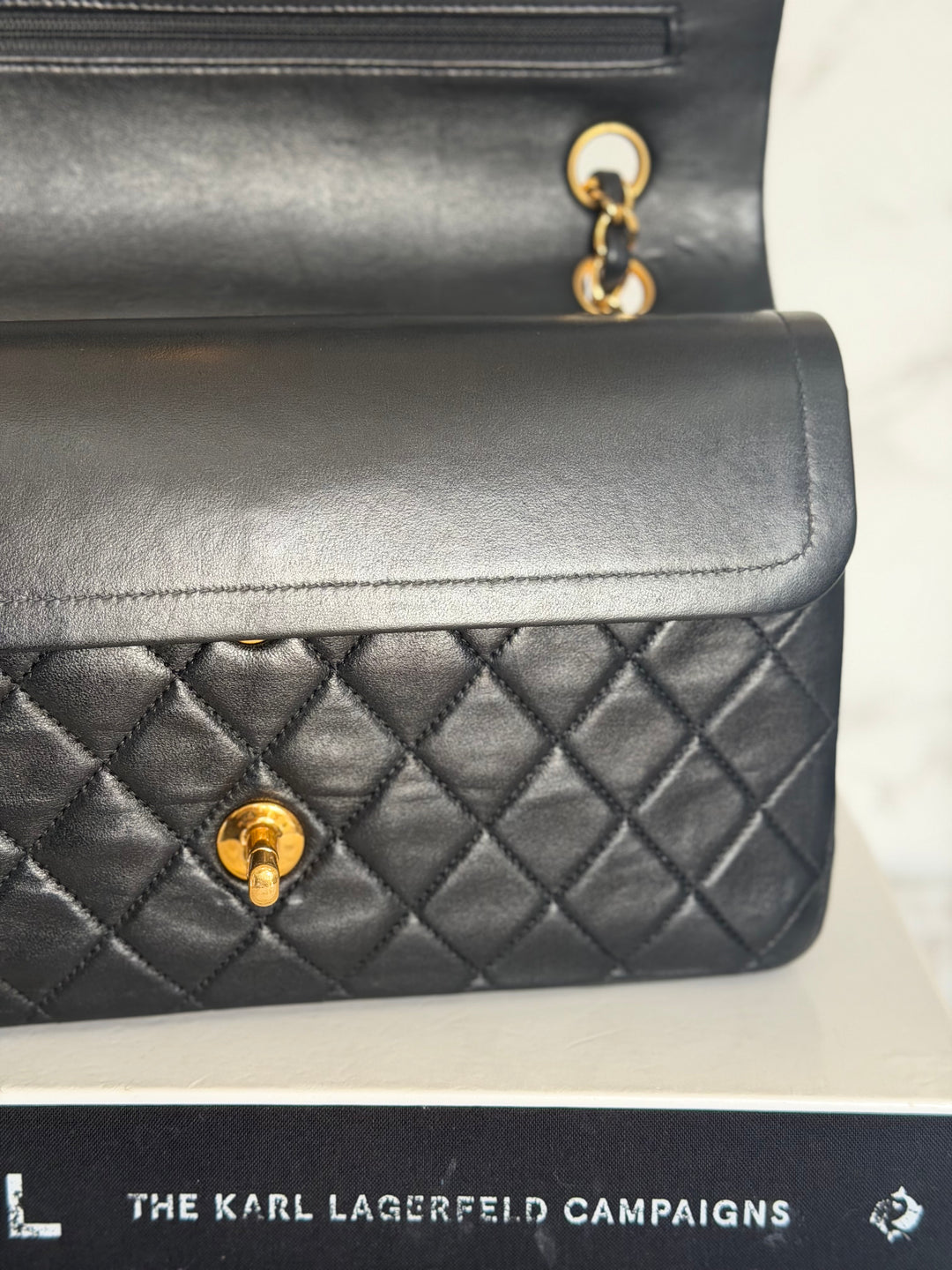 CHANEL series 6 Black Lambskin 24K GHW Vintage Medium ML Timeless Classic Double Flap Bag circa 2000-2002