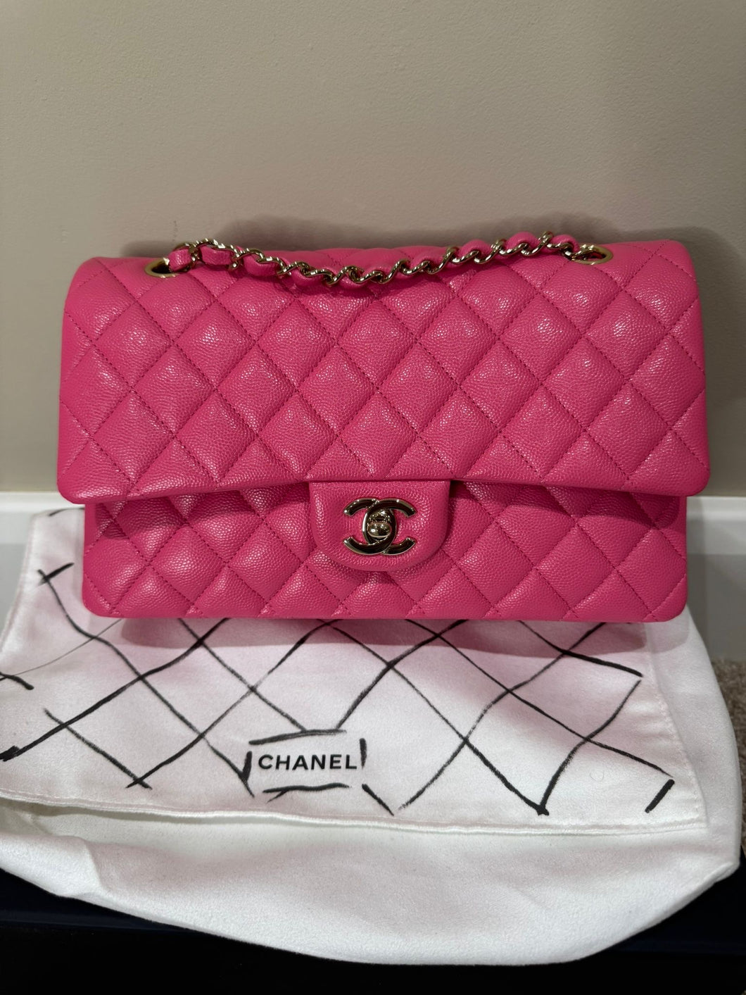 CHANEL 21C collection series 30 Barbie Pink Caviar LGHW Medium Timeless Classic Double Flap Bag