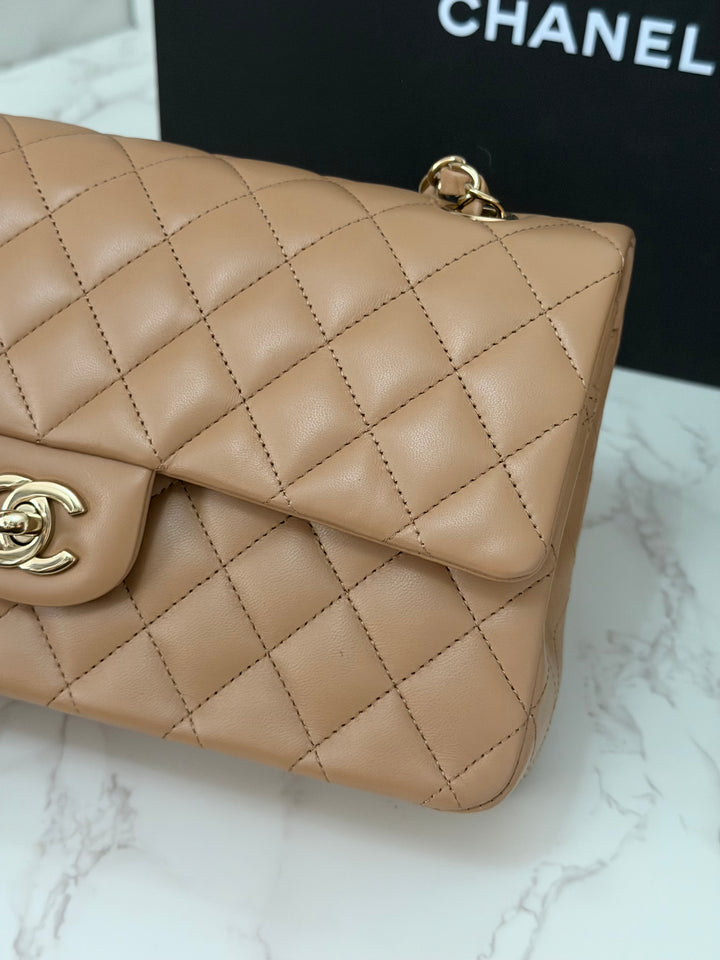 CHANEL 22K collection 2022 Dark Beige Lambskin LGHW Medium ML Timeless Classic Double Flap Bag