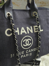 Load image into Gallery viewer, Chanel series 21 2015 Denim Deauville Tote with Leather Handle Size Medium (15 inches)
