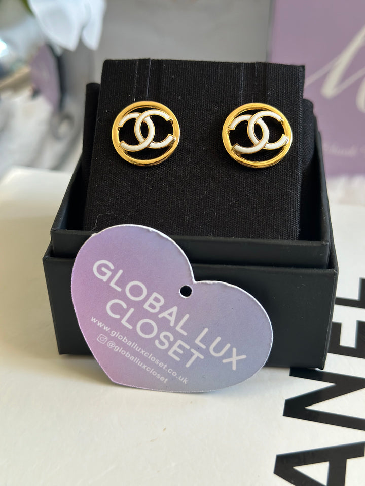 Chanel 22S White & Gold Circle Earrings