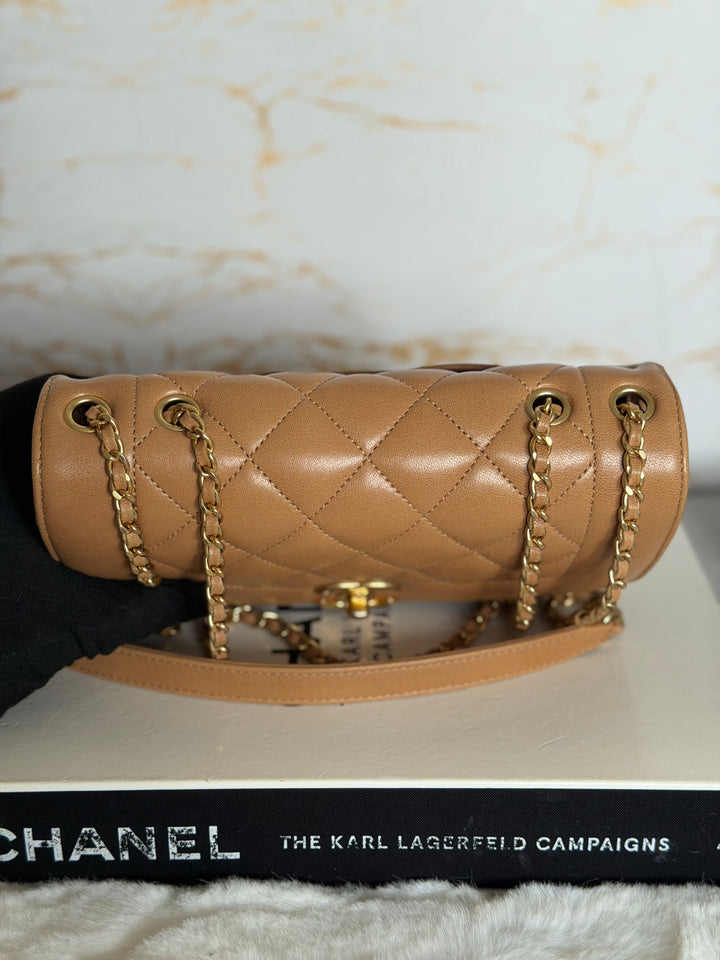 CHANEL series 21 Caramel Brown Lambskin aged GHW Diana Reissue Flap Bag size SMALL 2015