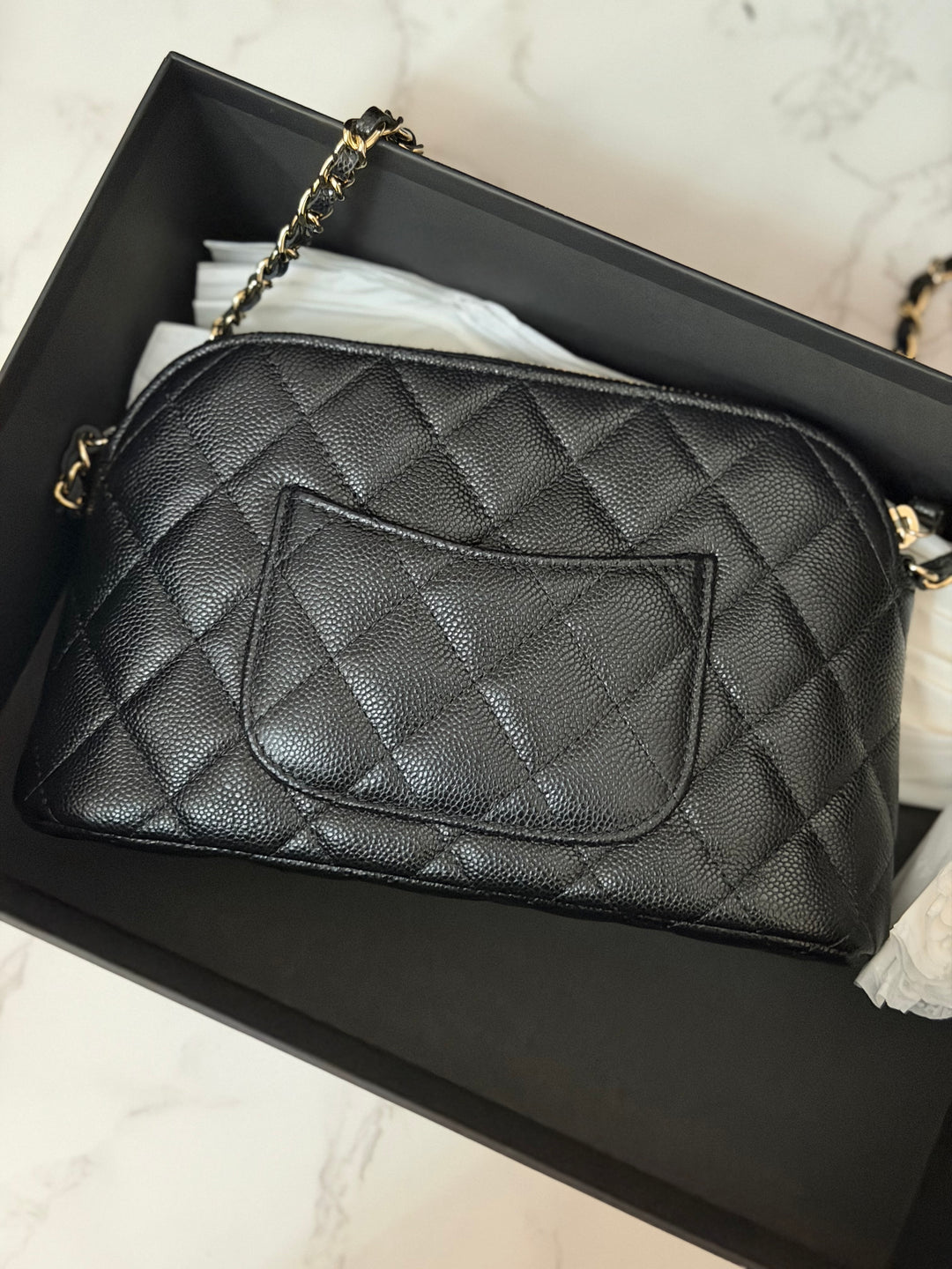 CHANEL Black caviar LGHW Vanity Bag with Chain