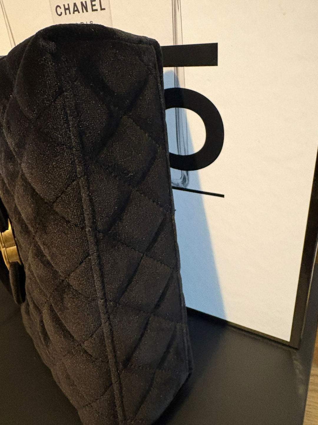 CHANEL Black Velvet Kelly Shopping Bag size SMALL aged GHW 19 cms fits iPhone pro Max 2025