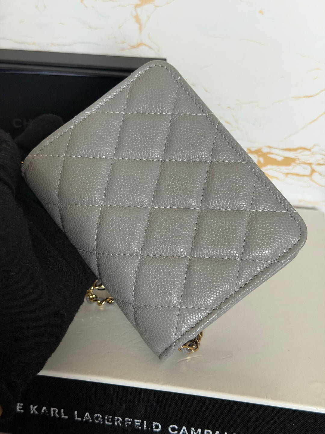 CHANEL 21B Coco Chain Grey Caviar Mini Clutch with Chain 2021