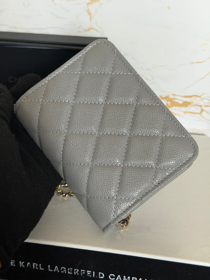 CHANEL 21B Coco Chain Grey Caviar Mini Clutch with Chain 2021
