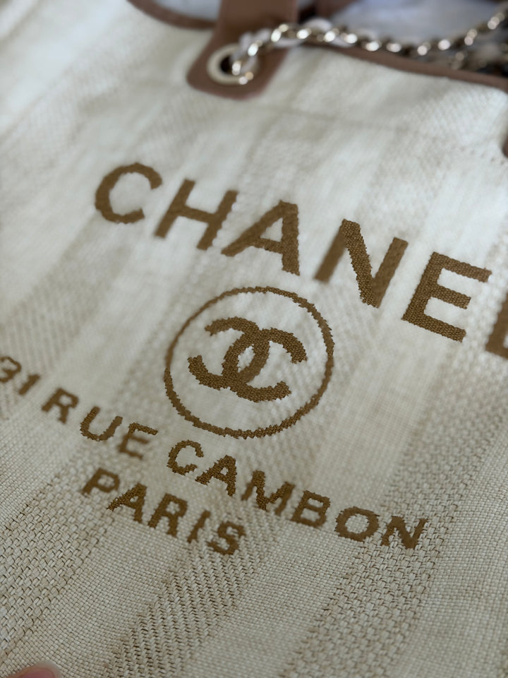 CHANEL series 29 Beige and Brown Stripe Medium 15 inches Deauville Tote Bag 2020