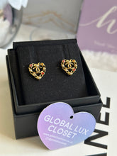 Load image into Gallery viewer, Chanel 21A Heart Multi coloured gems Gold tone earrings
