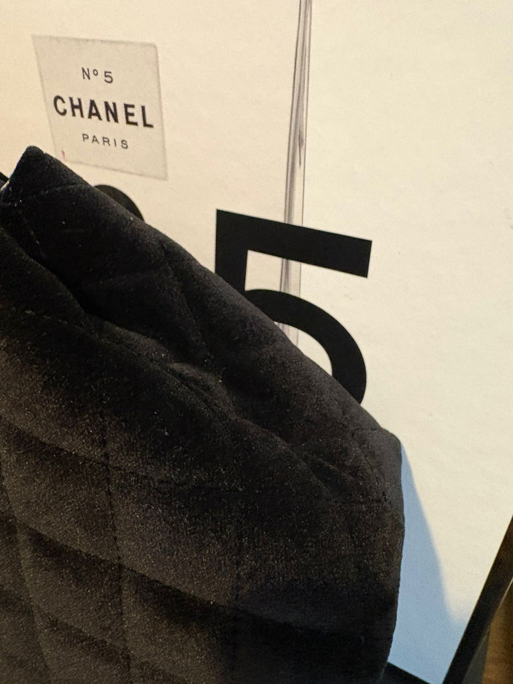 CHANEL Black Velvet Kelly Shopping Bag size SMALL aged GHW 19 cms fits iPhone pro Max 2025