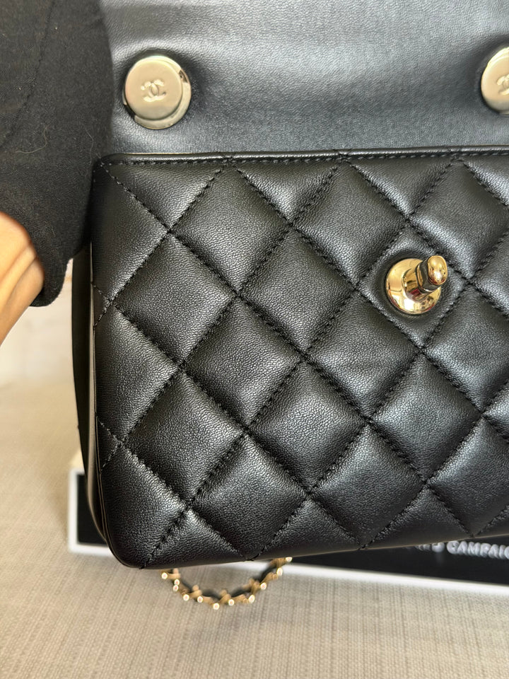 CHANEL Black Lambskin LGHW Trendy CC Flap Bag size MINI 8 inches with detachable Strap 2023/2024