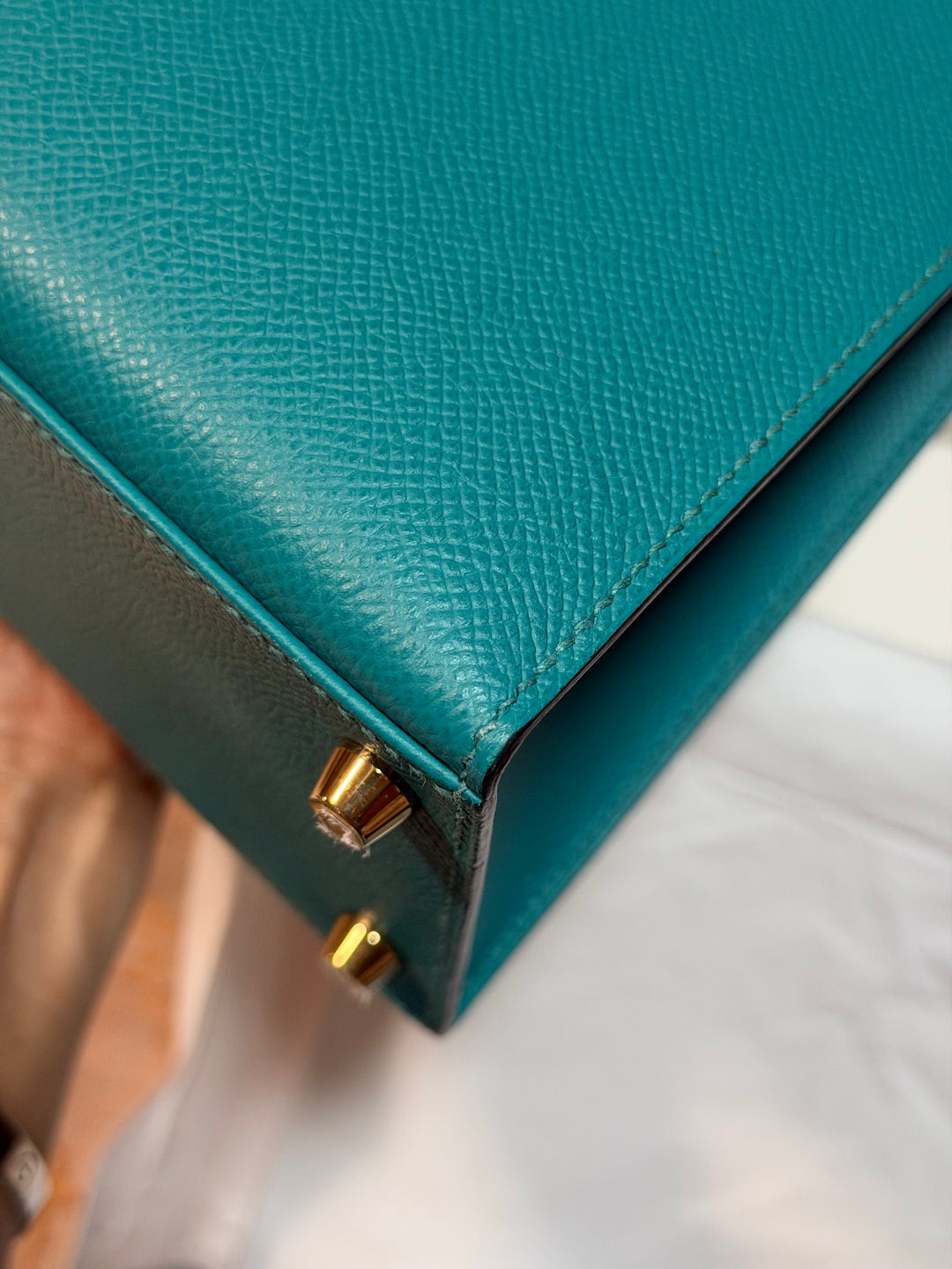 Hermes Kelly 28 Sellier Epsom Leather SO Bleu Paon GHW Stamp D 2019