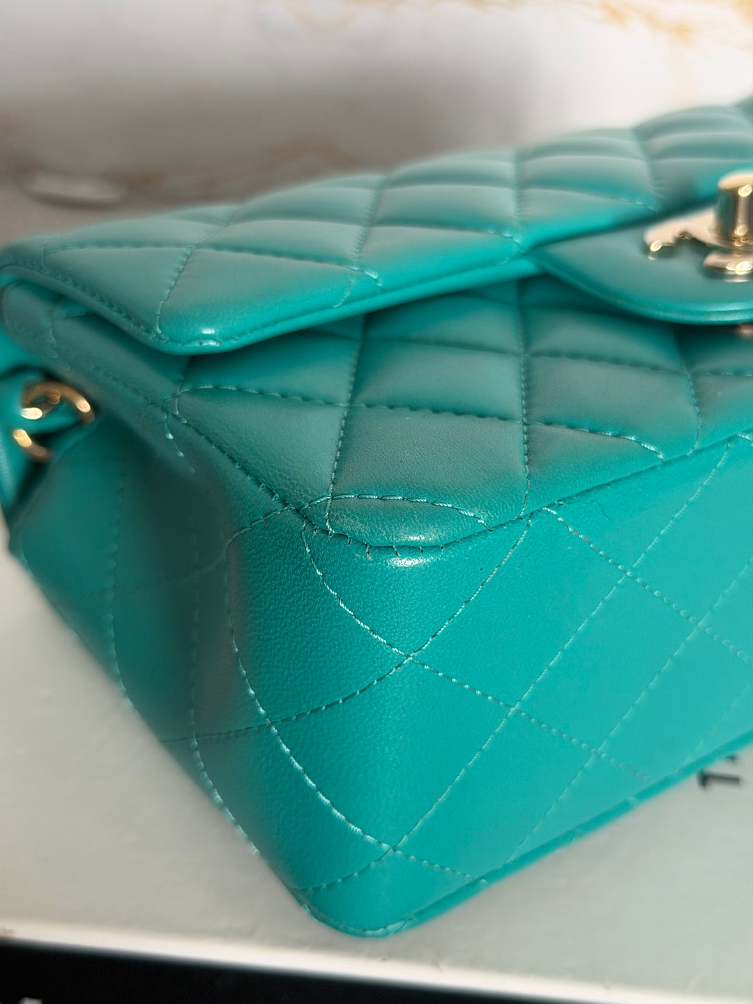 CHANEL series 23 Turquoise Lambskin LGHW Mini Rectangular Flap Bag 2016