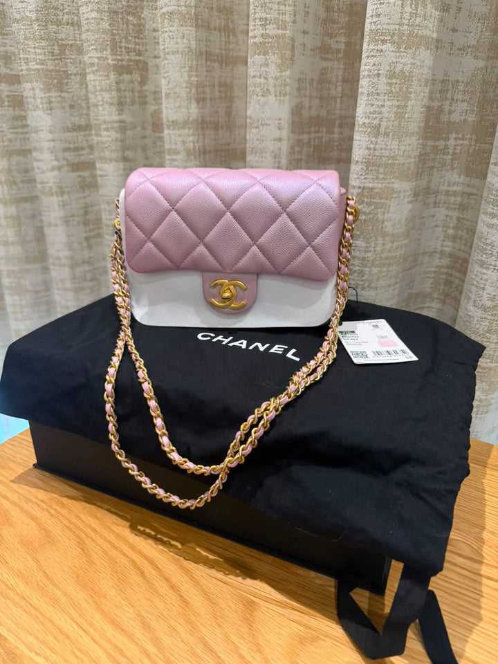 CHANEL 21K iridescent pink caviar aged GHW Adjustable chain My Perfect Mini Flap Bag 2021