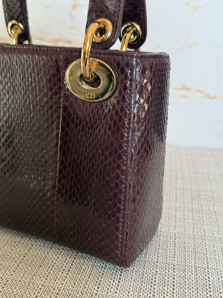 Dior Lady Dior MINI Burgundy Dark Red Python Leather 2018 LGHW