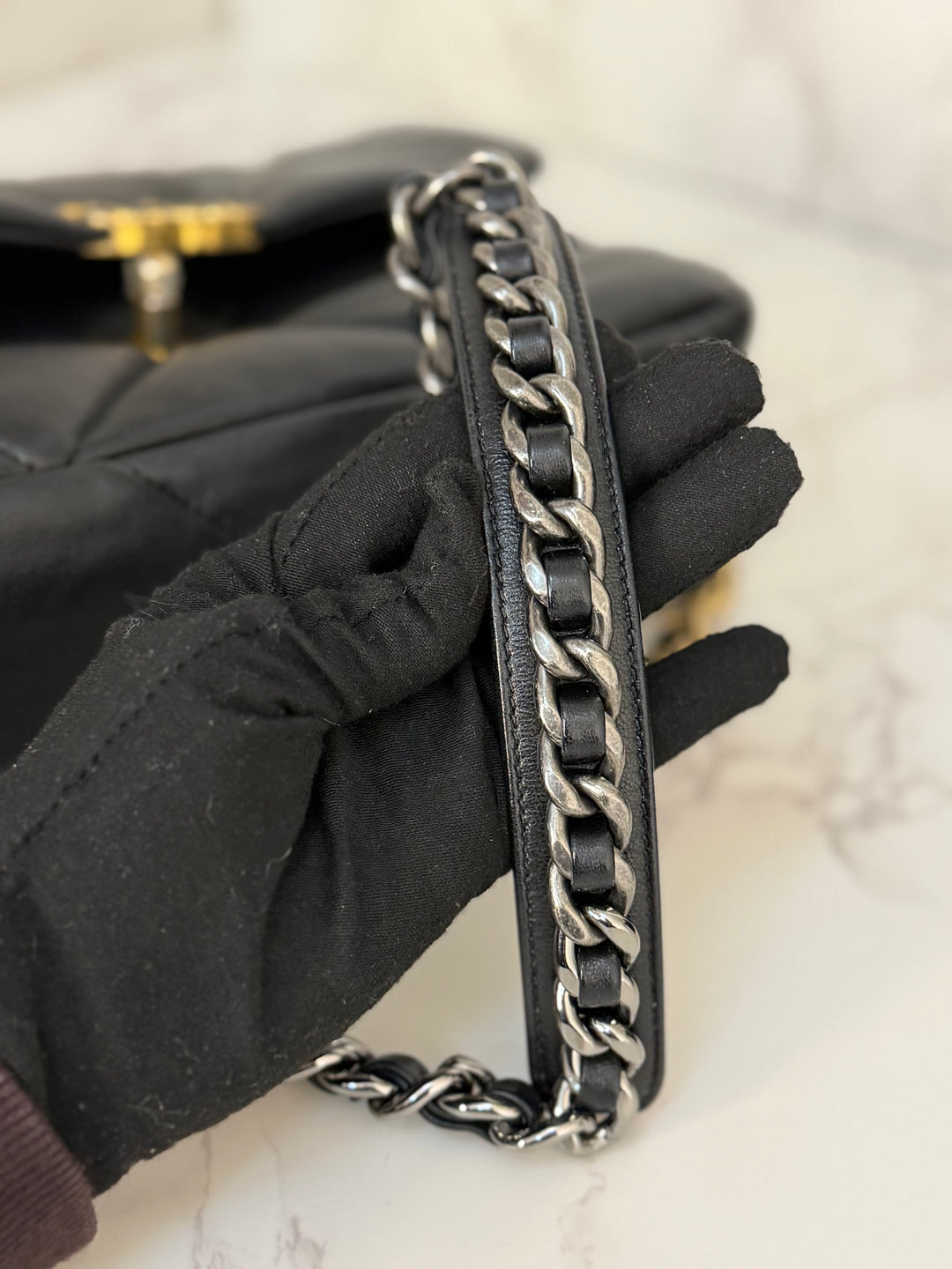 CHANEL 19 Size Small series 31 2020/2021 Black Lambskin Mixed HW Top Handle Flap Bag