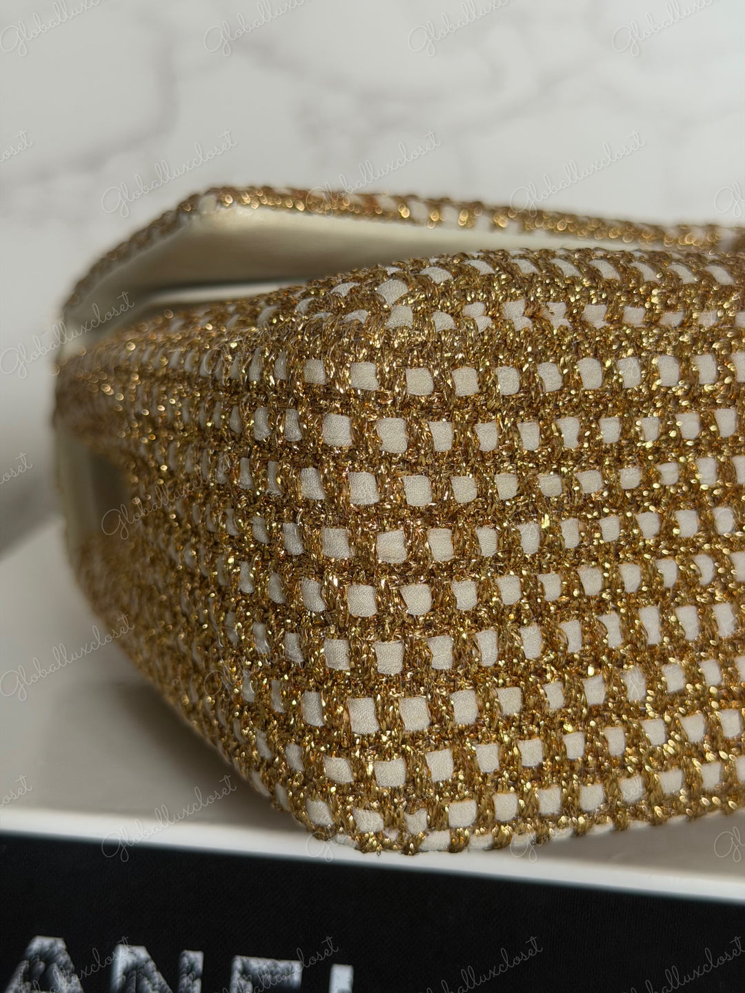 CHANEL series 17 Beige/Ivory Gold Tweed Medium ML Timeless Classic Double Flap Bag 2012 with LGHW
