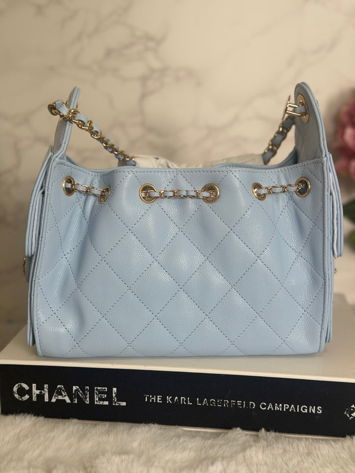 CHANEL 26B Light Sky Blue Caviar shiny GHW 25 Mini Hobo Bag 2026
