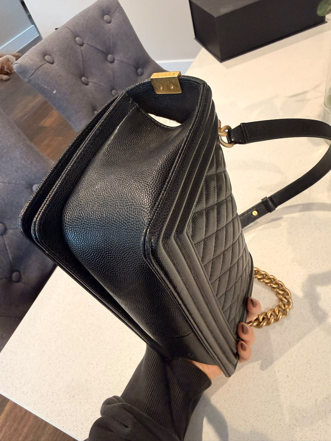CHANEL series 29 2019 Black Caviar aged GHW Le Boy Flap Bag size Old Medium 25 cms
