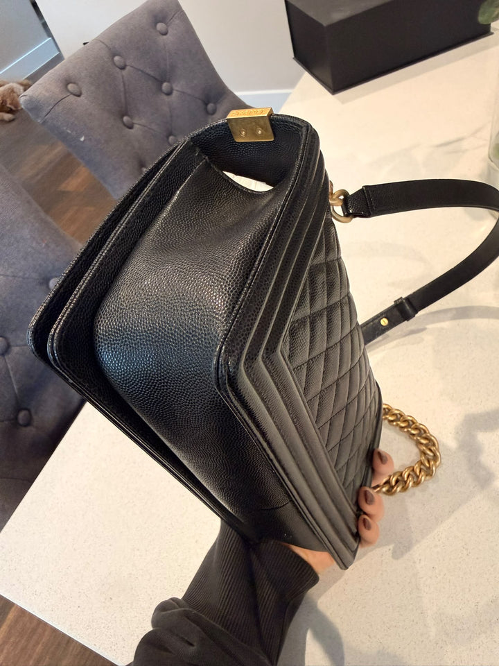 CHANEL series 29 2019 Black Caviar aged GHW Le Boy Flap Bag size Old Medium 25 cms
