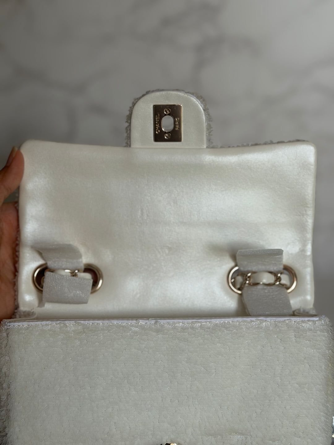 CHANEL series 28 19B White Sequin SMALL Flap Bag LGHW 2019