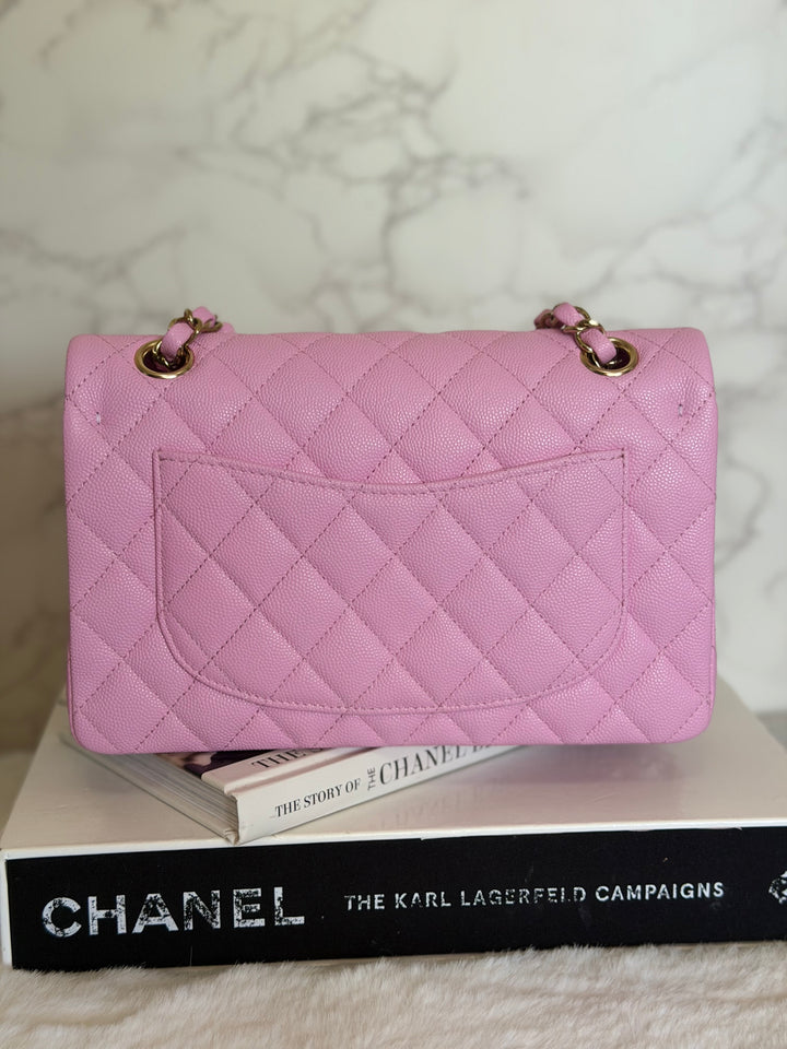 CHANEL 23P Mauve Pink Caviar Small Timeless Classic Double Flap Bag 2023
