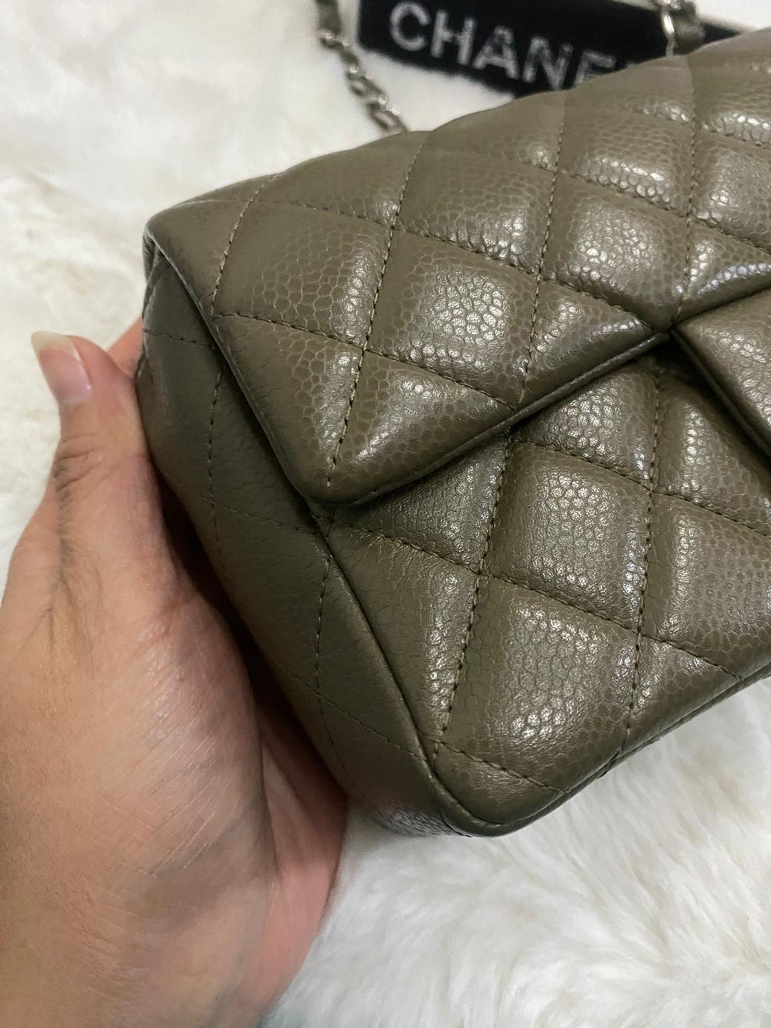 Chanel series 17 2012 Khaki Green Caviar SHW Mini Rectangular Flap Bag