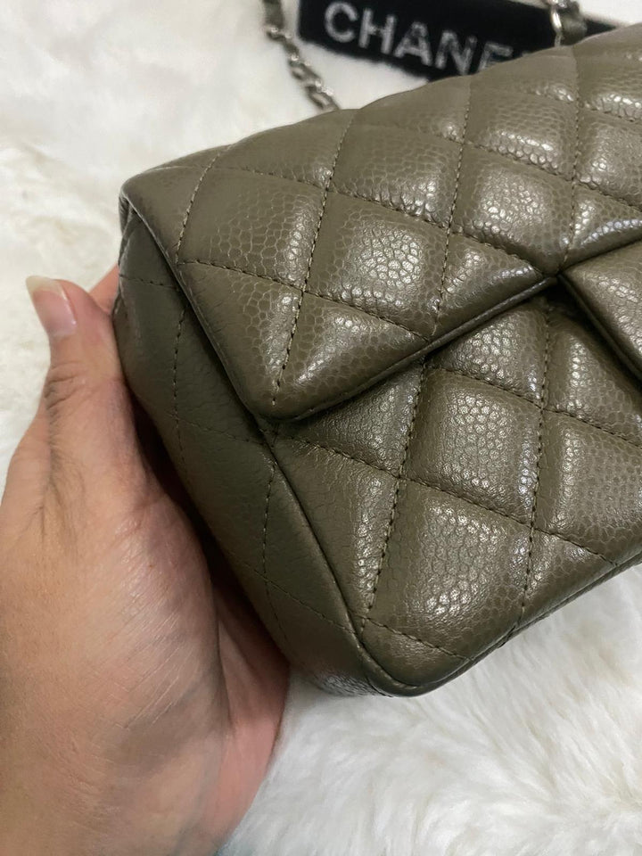 Chanel series 17 2012 Khaki Green Caviar SHW Mini Rectangular Flap Bag