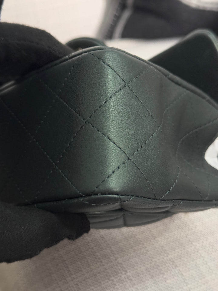 Chanel Iridescent Dark Green Lambskin Mini Rectangular Flap Bag with Top Handle and Champagne GHW