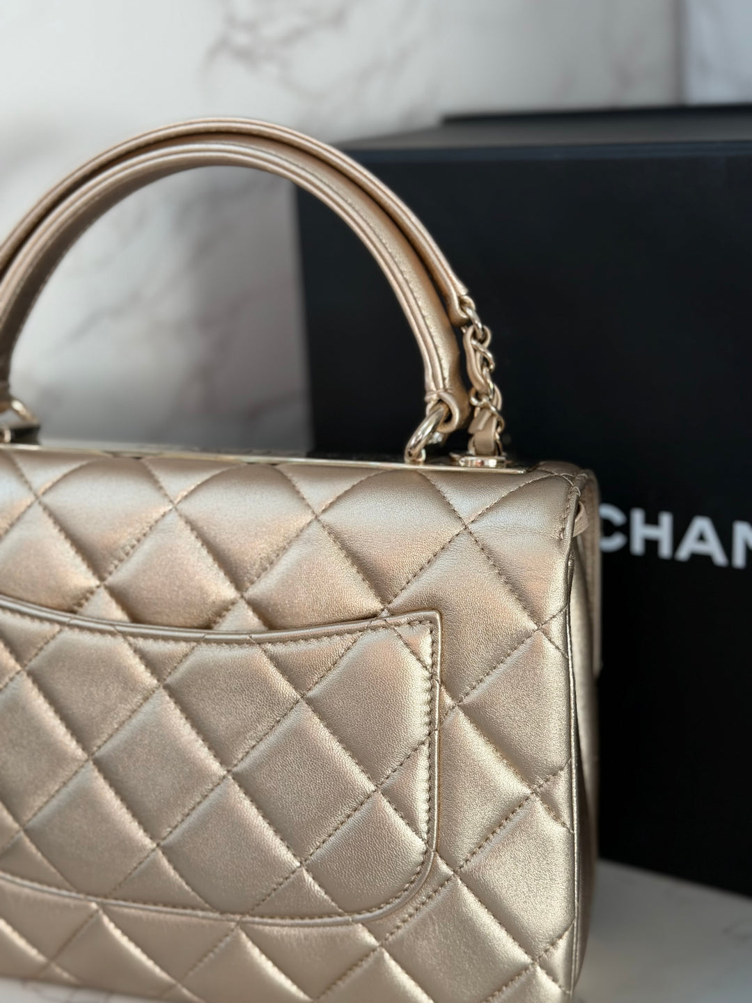 CHANEL series 30 Metallic Gold Lambskin LGHW Trendy CC top Handle Bag with non detachable Strap size SMALL 2020